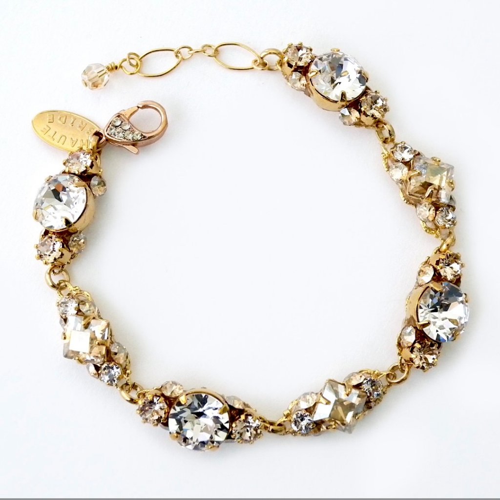 Haute Bride Small Brooch Bracelet, Gold Metal, Crystals Nwt